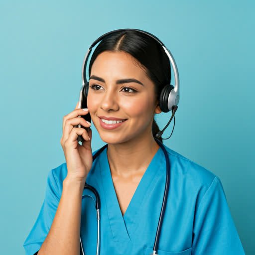 A remote medical scribe wearing a headset during a patient call